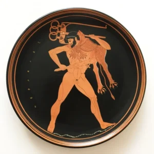 Griechischer rotfiguriger Teller mit Herakles