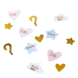 Confettis fille ou garçon pour gender reveal rose bleu et or