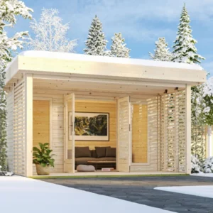 Karibu großes Poolhaus “Gatenhaus Chione” Pultdach ca. 4x4m (3.96x3.96m) modern aus Holz in Natur