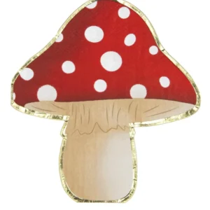 Serviettes en papier champignon rouge et blanc avec bordure dorée