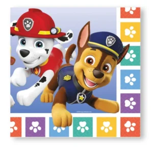Serviettes Pat' Patrouille pour enfant avec Chase et Marcus et bordure de pattes colorées