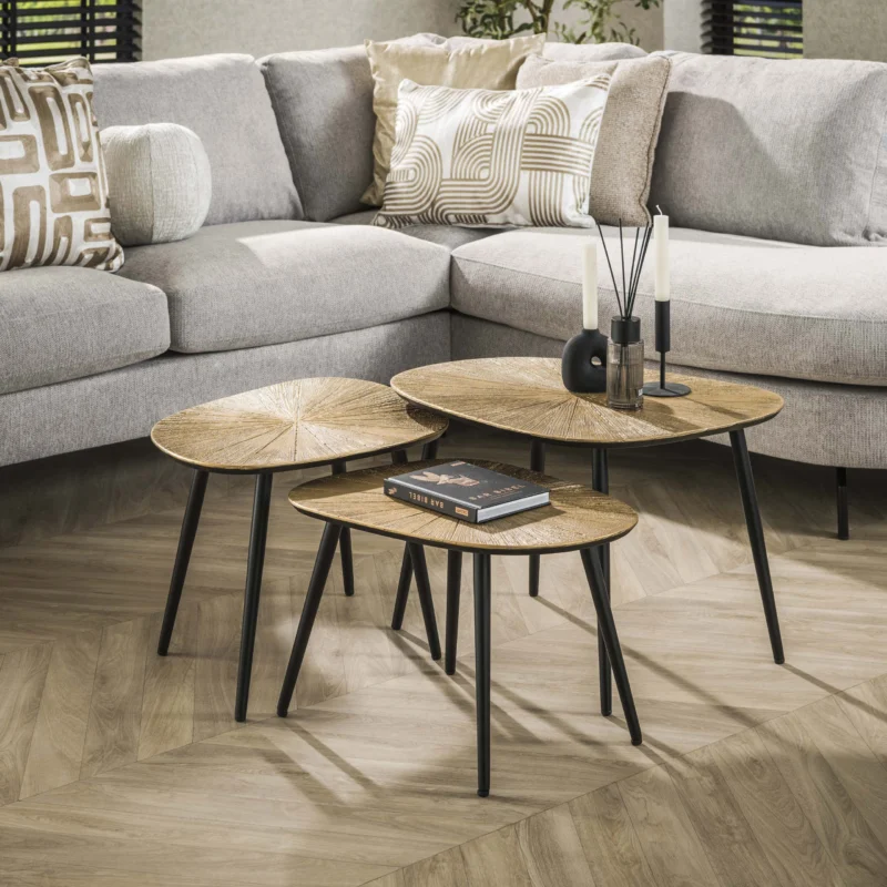 RAY Couchtisch Set aus 3 viereckig / Ray Antikgold