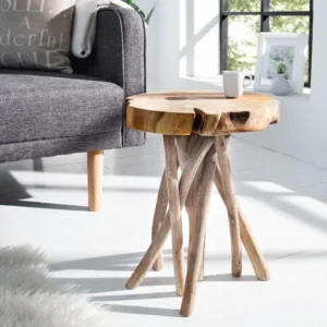 Exklusiver Beistelltisch ROOT 30cm natur Teak Massivholz Hocker Wurzelholz rund