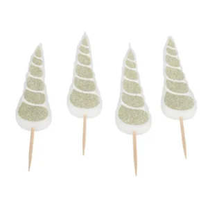 4 bougies corne de licorne pour fête paillettes champagne