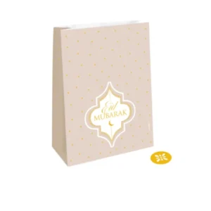 Sacs en papier Eid Mubarak rose poudré à pois dorés
