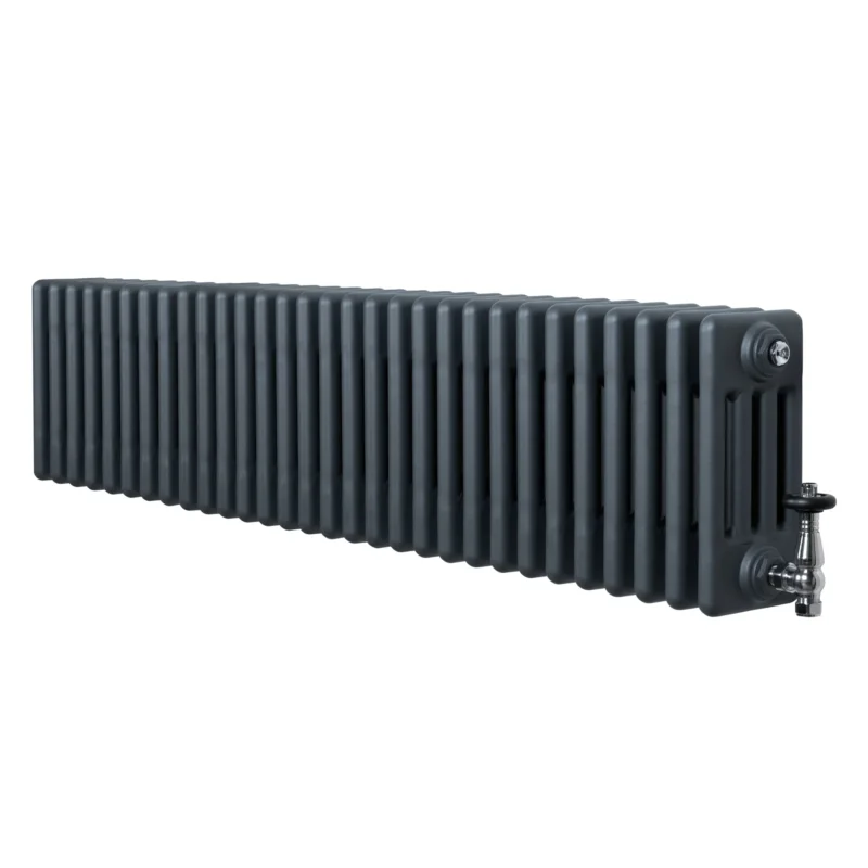 Röhrenheizkörper 4 Säulen mit TRV Chromventile – 300mm x 1370mm – Anthrazitgrau
