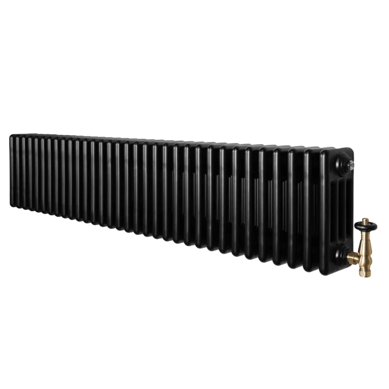 Röhrenheizkörper 4 Säulen mit TRV Chromventile – 300mm x 1505mm – Schwarz
