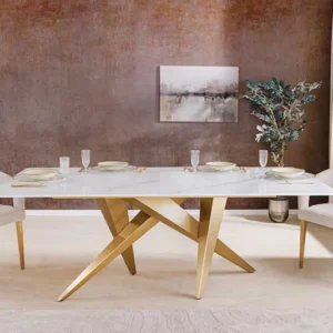 ART LIVING 200 cm weiß Marmor Keramik Metall brushed champagner gold