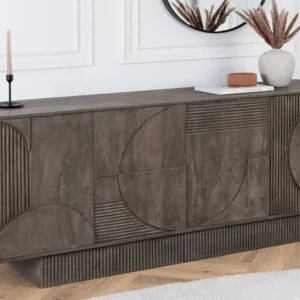 ART DECO Design Sideboard 170cm grau Mangoholz massiv 3D-Front