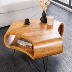 ORGANIC LIVING Retro Couchtisch braun Akazie Massivholz honey finish Stauraum