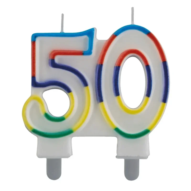 50 Jaar Kaars Gekleurde Rand 7cm van VDV Benefit koop je bij Partywinkel