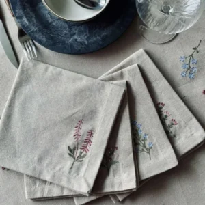 Mundservietten Flower-Stickerei - Packung mit 4 Stück