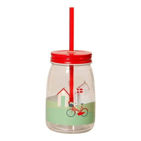 Die alte Apotheke – Glas mit Strohhalm und Deckel, Dänemark, 450 ml