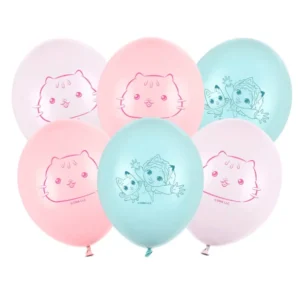 6 Ballons latex Gabby et la maison magique pour enfant rose et bleu