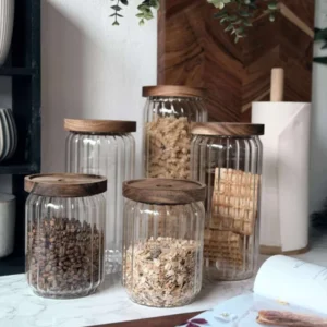 Aufbewahrungsgläser mit Holzdeckel - Set mit 5 Stück