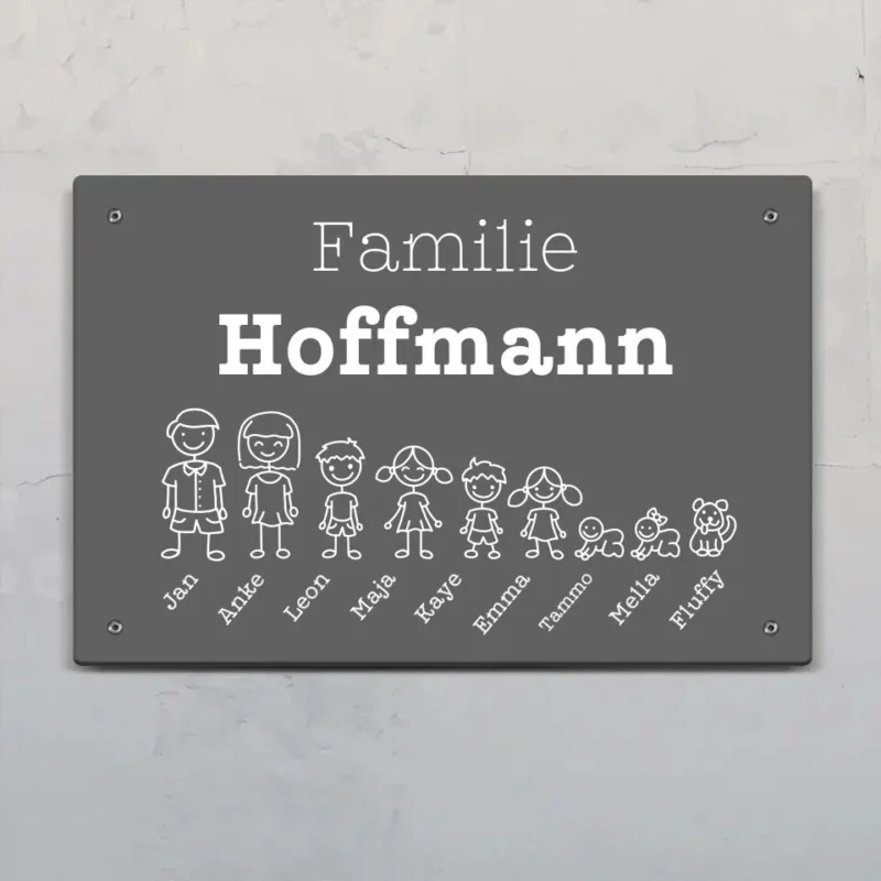 Personalisiertes Türschild für den Eingang Strichmännchenfamilie