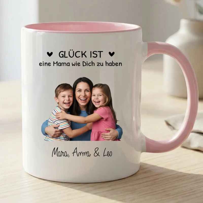 Personalisierte zweifarbige Tasse mit Foto und Namen für Mama – Beste Mama