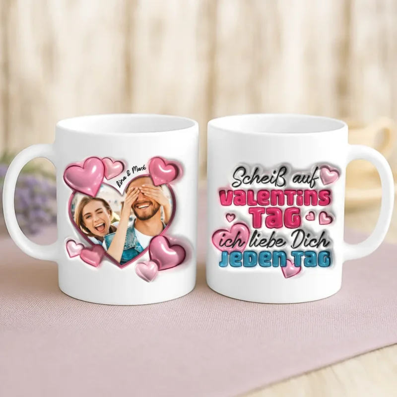 Personalisierte Tasse mit Foto zum Valentinstag für Paare – Unser Valentinstag