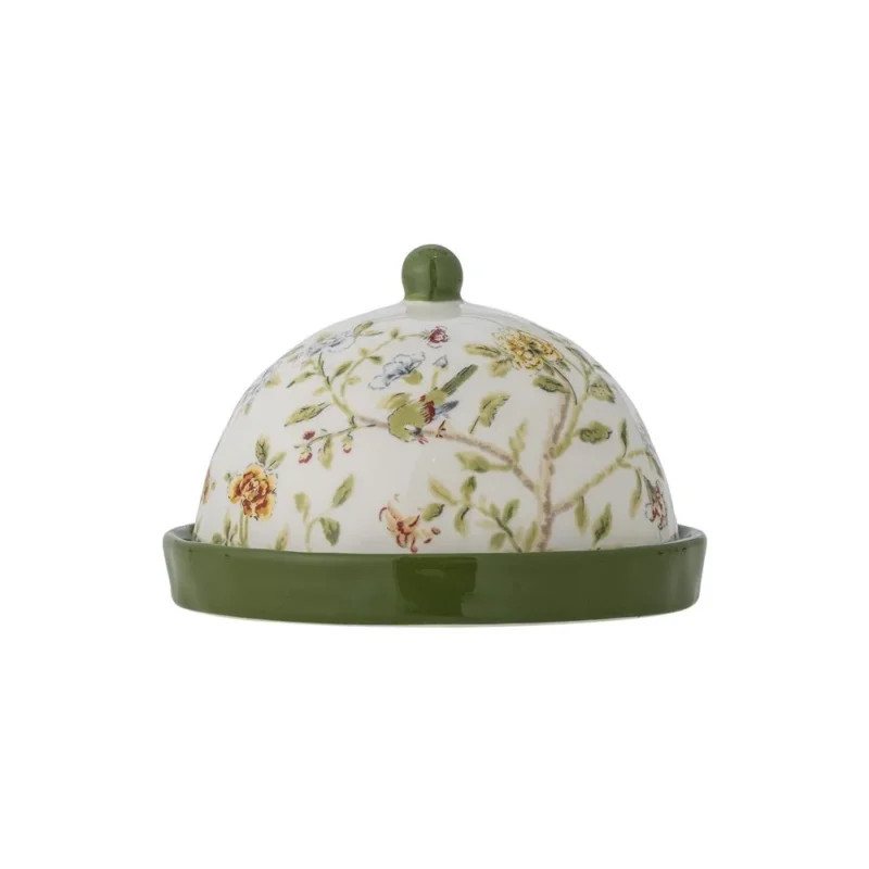 Bloomingville Bloomie Butterdose bunt - Steingut Butterdose mit floralem Dekor für Küche & Tischdeko