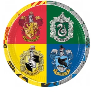 Assiettes en carton Poudlard Harry Potter pour fête multicolores avec blasons des 4 maisons