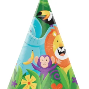Chapeau de fête jungle safari animaux pour enfant multicolore avec lion et singe