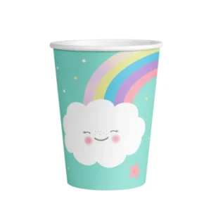 Gobelets en carton petit nuage pour enfant bleu menthe et arc-en-ciel