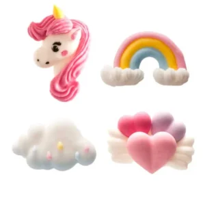 Mini figurines en sucre licorne pour décoration de gâteau multicolores pastel