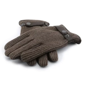 Handschuh aus Wolle mit Lederbesatz | Braun