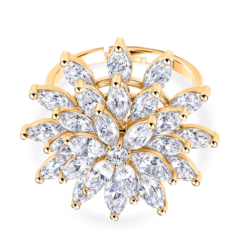 Weißer Zirkonia Ring Nickelfreies Messing, flexibles (Größe 17.00-18.00), Goldfarben