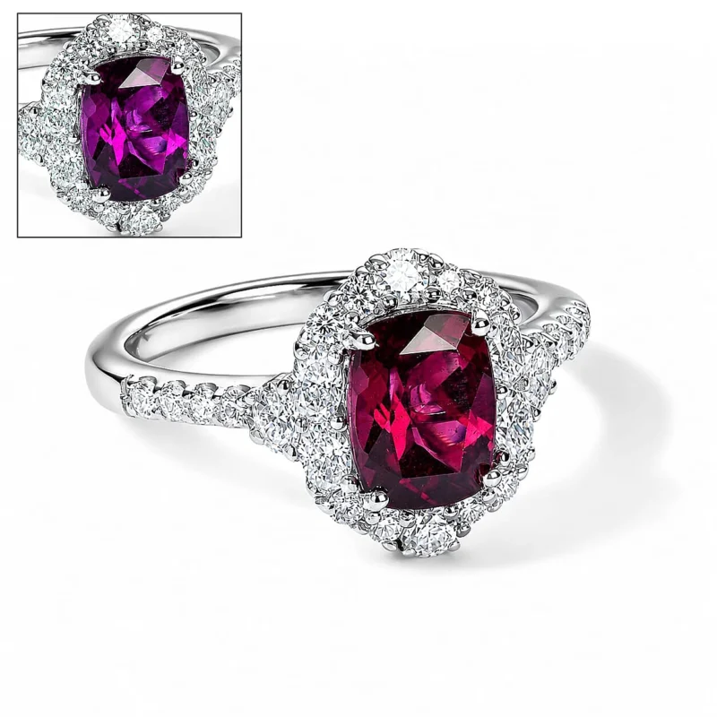D'Joy AA Farbwechsel Granat, Moissanit Ring 925 Silber Rhodiniert (Größe 17.00) ca. 2,42 ct