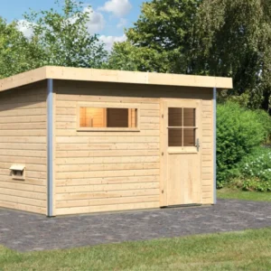 Karibu Gartensauna "Saunahaus Skrollan 1 mit Vorraum" 4 Personen Natur ohne Ofen