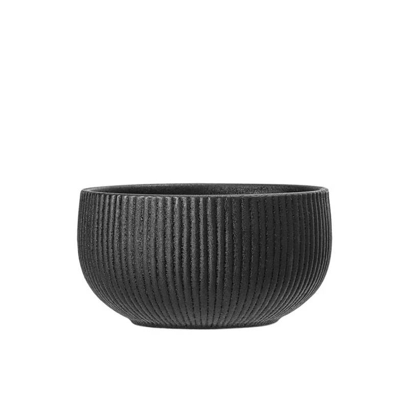 Bloomingville Neri Schale Schwarz – Steingut, 700 ml, skandinavisches Design mit Rillenstruktur