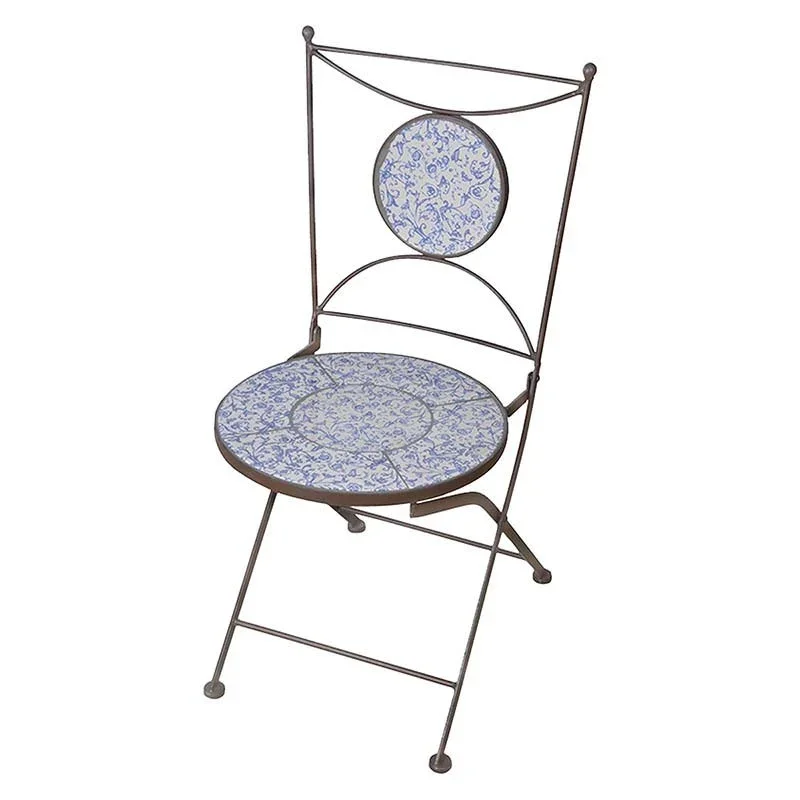 Klappstuehle Set (4) mit mediterraner Keramikeinlage fuer Garten & Terrasse