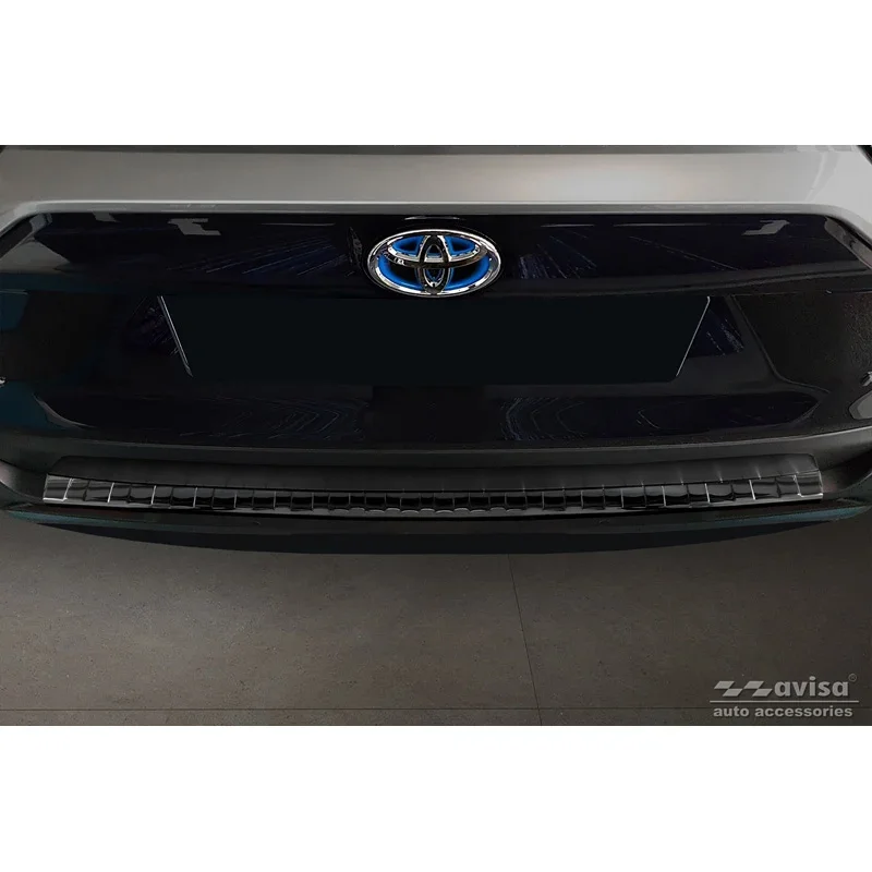 Avisa, Spiegelschwarz Edelstahl Heckstoßstangenschutz passend für Toyota RAV4 V 2018- & Suzuki Across 2020- Ribs, Chrom, Schwarz