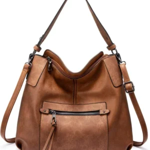Moderne Damen Leder Shopper Umhängetasche Braun