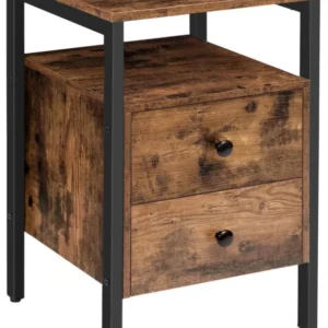 Nachttisch mit 2 Schubladen, Beistelltisch Vintage Look 40x40x61 cm