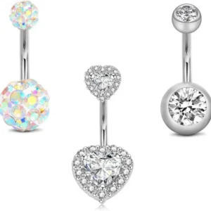 Bauchnabelpiercing Set 3-teilig Chirurgenstahl Silber Opal Diamant