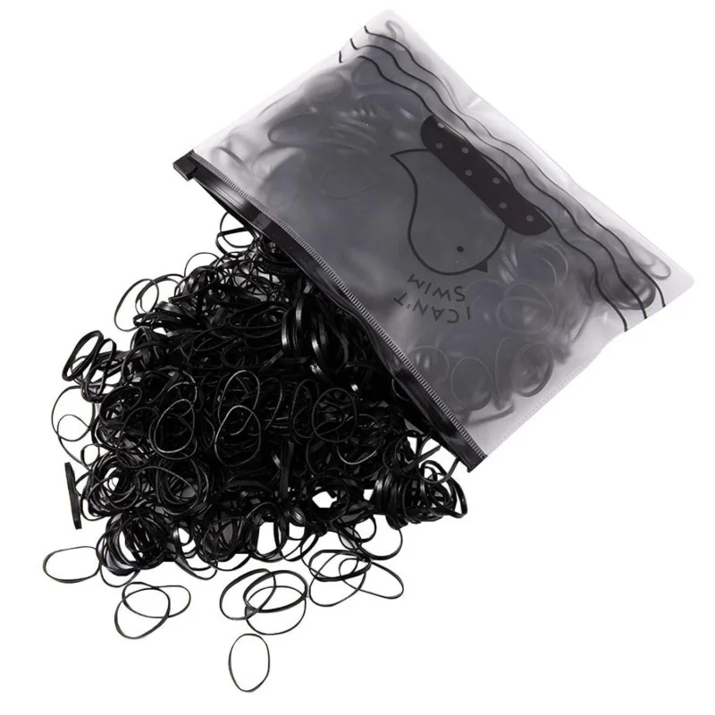 1000 Mini Schwarze Haargummis Elastische Bänder Set