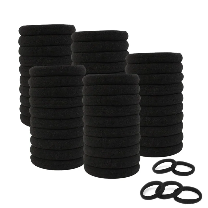 50er Packung Schwarze Elastische Haargummis Ohne Metall