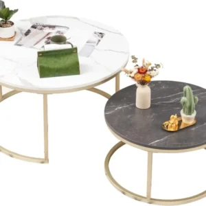 Runder Marmor-Couchtisch 2er-Set Goldgestell MotionEvent