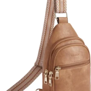 Bauchtasche Damen Kunstleder Sling Bag Crossbody Hellbraun