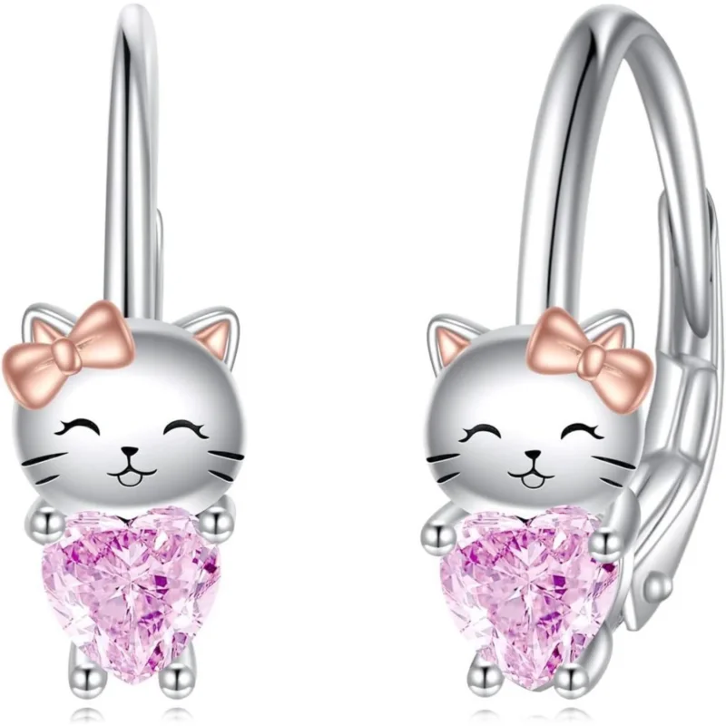 Creolen 925 Sterling Silber mit Einhorn Faultier Katze Motiv und Zirkonia
