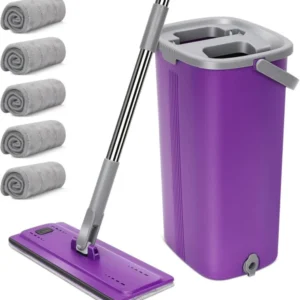 Wischmopp Set mit Eimer und 5 Mikrofaser Pads, Lila