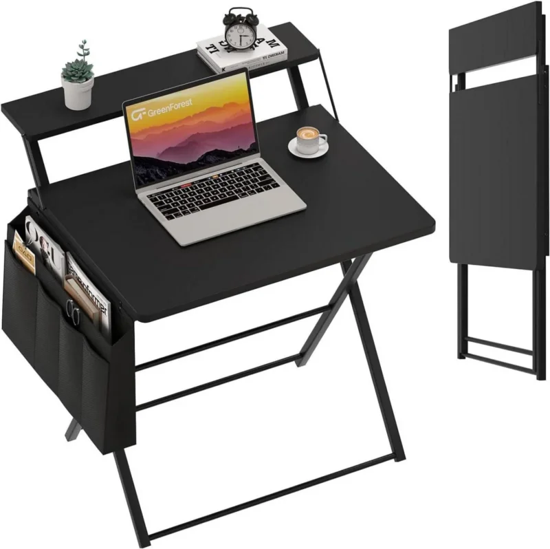 Klappbarer Schreibtisch 60 cm Weiß mit Regal & Aufbewahrungstasche