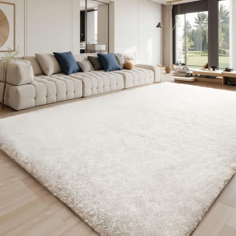 Hochflor Teppich Elfenbeinweiß 160x230 – Flauschiger Wohnzimmerteppich