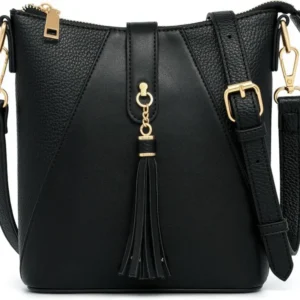 Umhängetasche Damen Leder Crossbody Schultertasche Schwarz