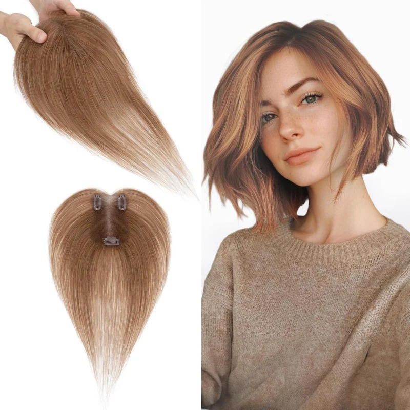 Echthaar Topper Hellbraun mit seitlichem Pony