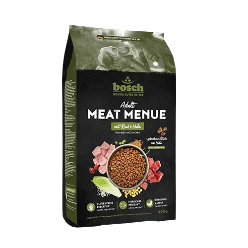 bosch MEAT MENUE Adult Hundetrockenfutter mit Rind und Huhn, glutenfrei, 800-g-Beutel