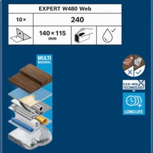 Produktbild Verpackung von EXPERT W480 Web Handschleifblatt, K240, 10-tlg.