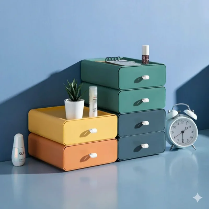 Stapelbare Aufbewahrungsbox mit Schublade für Schreibtisch und Haushalt